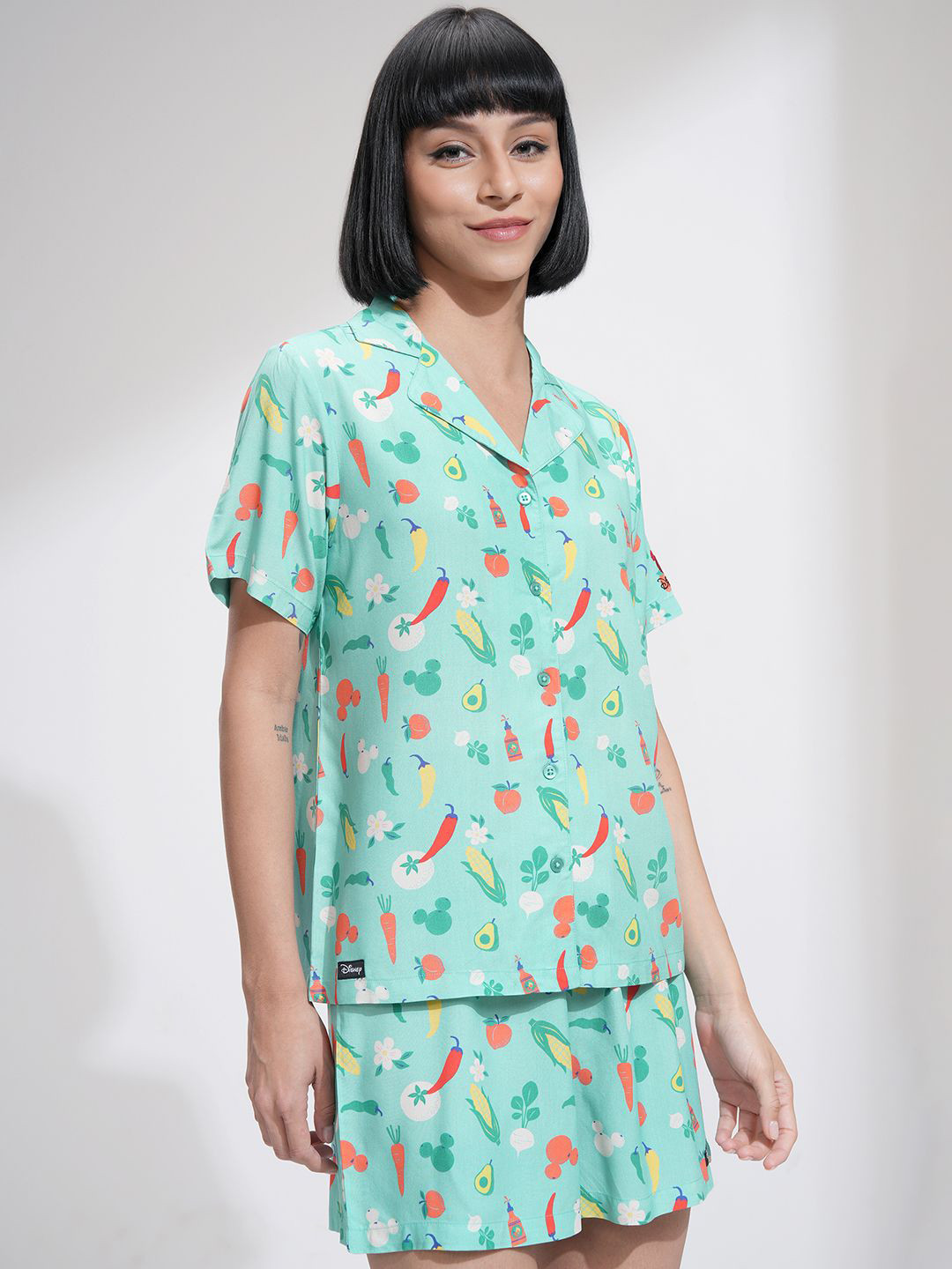 Tokyo Talkies Green Disney Conversational Printed Shirt With Shorts
