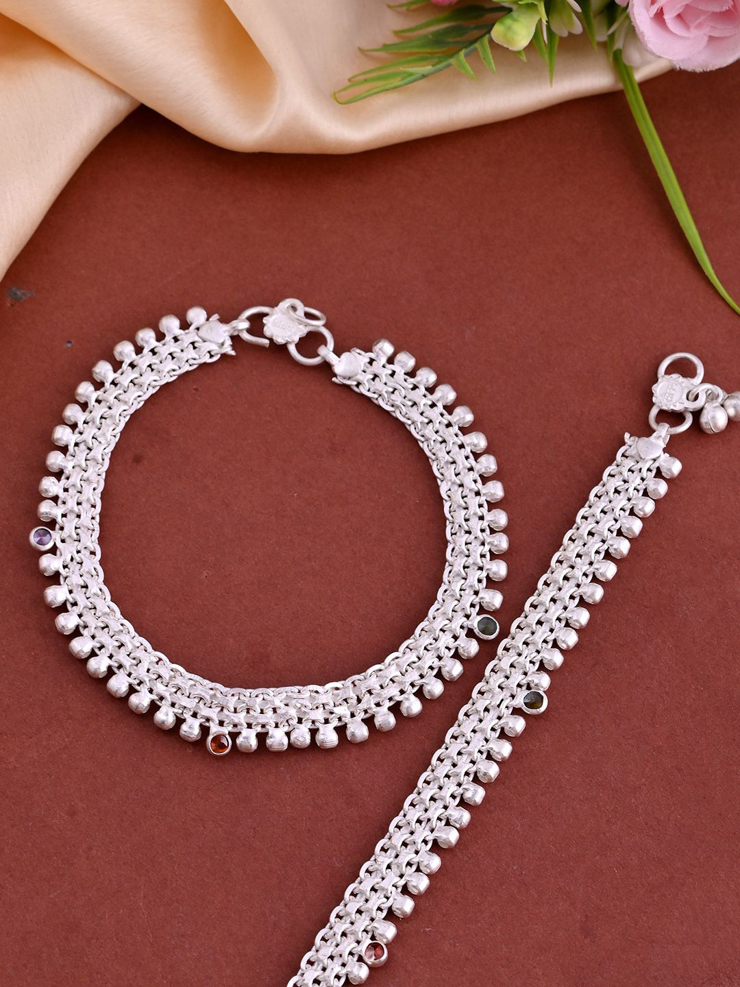 Silvermerc Designs Silver-Plated Intricate Bead Detailing Anklet