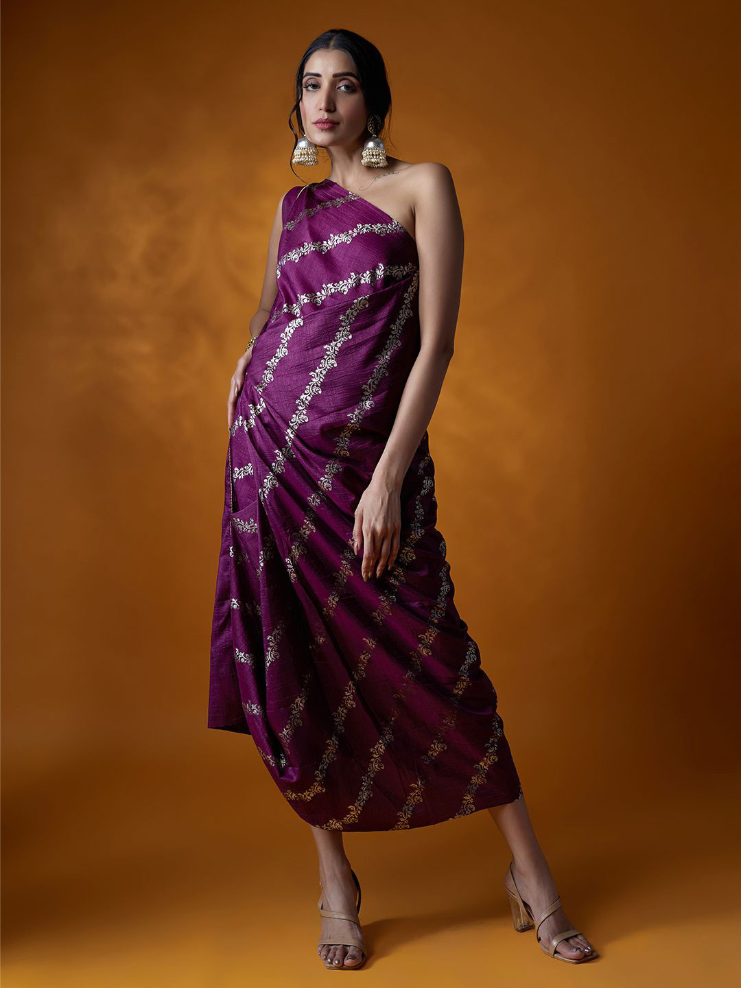 Mystake By Meghna Shah Printed One Shoulder A-Line Midi Dress