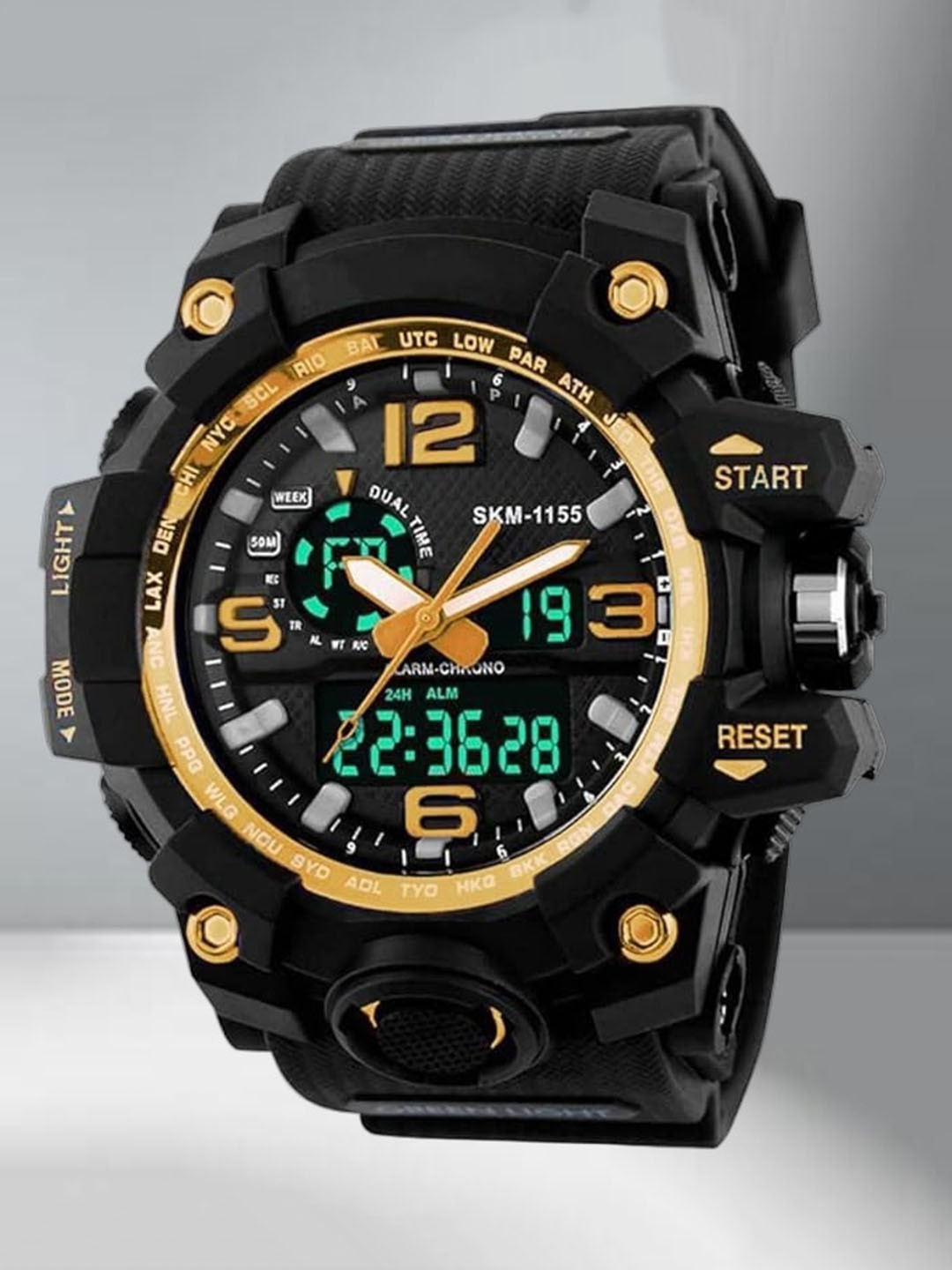 Otage Men Patterned Dial & Textured Straps Analogue and Digital Watch Otg- 1155 Gold
