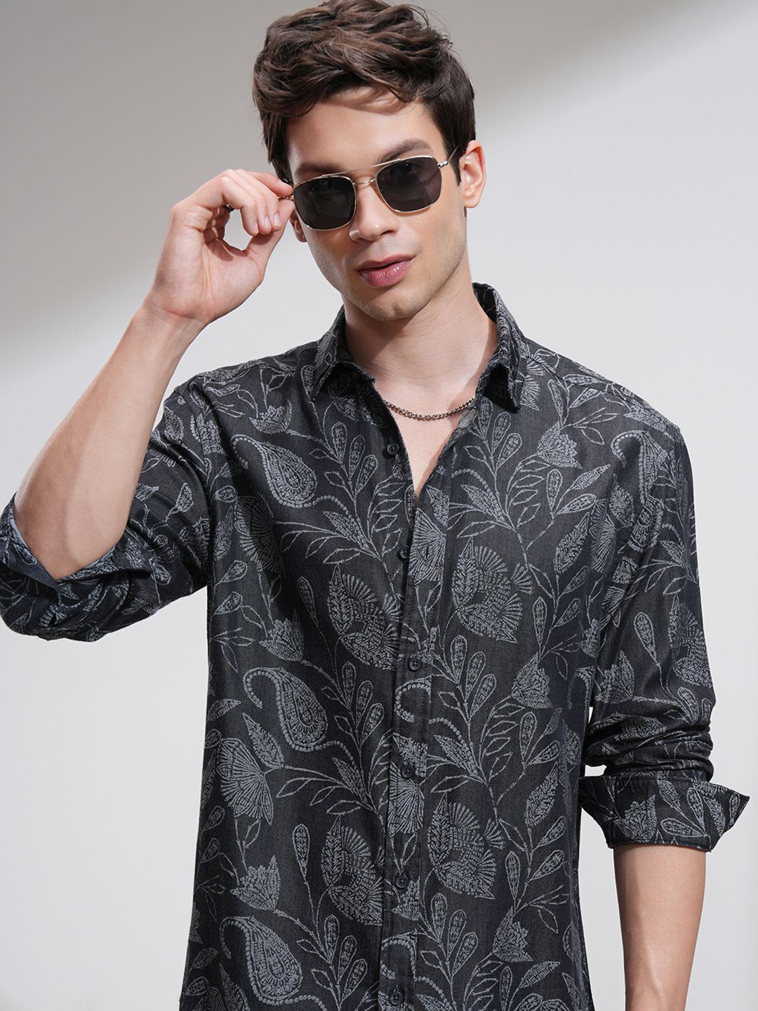 HIGHLANDER MenJacquard Textured Casual Relaxed Shirt