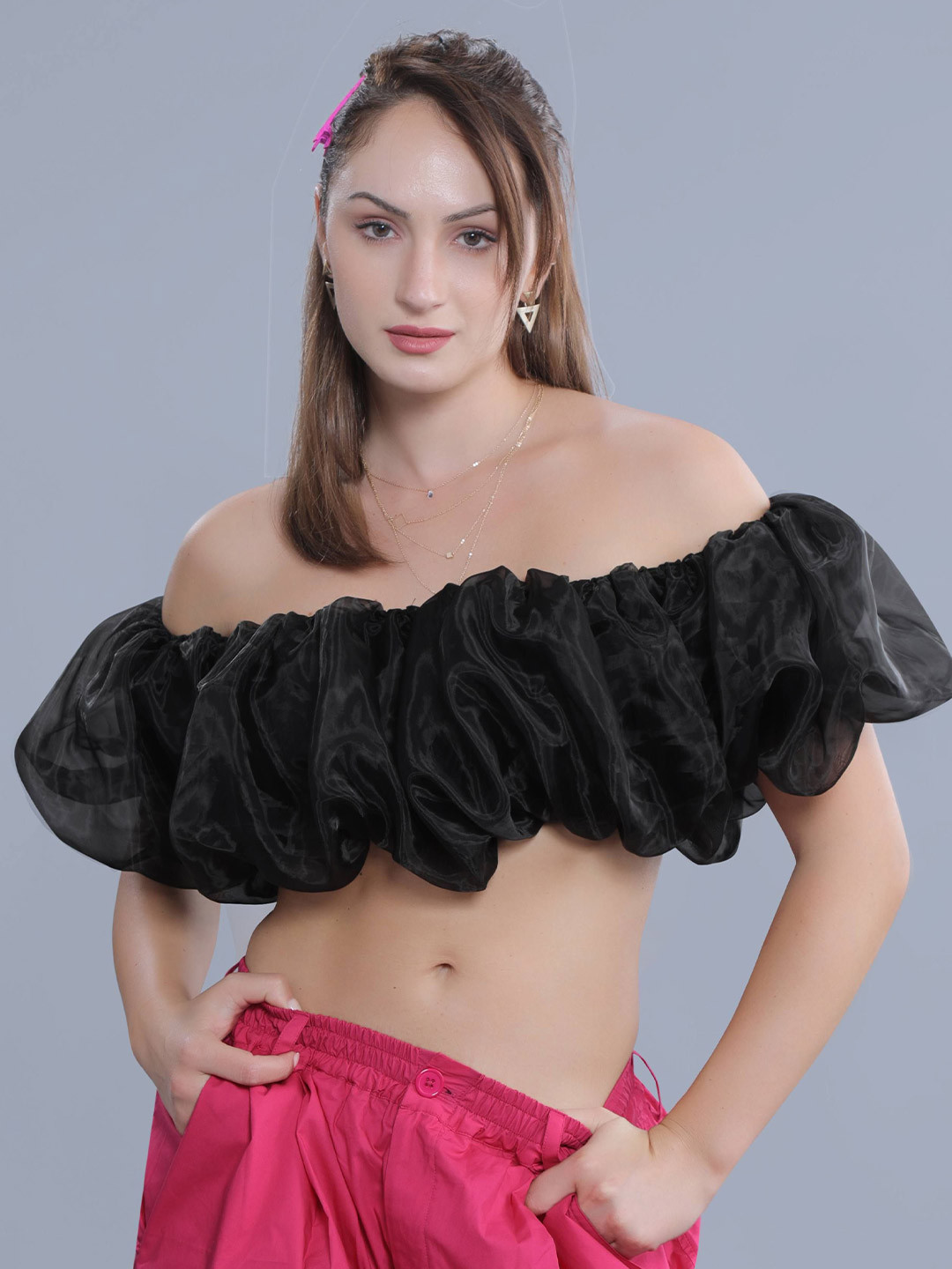 French Theory Women Off-Shoulder Crop Top