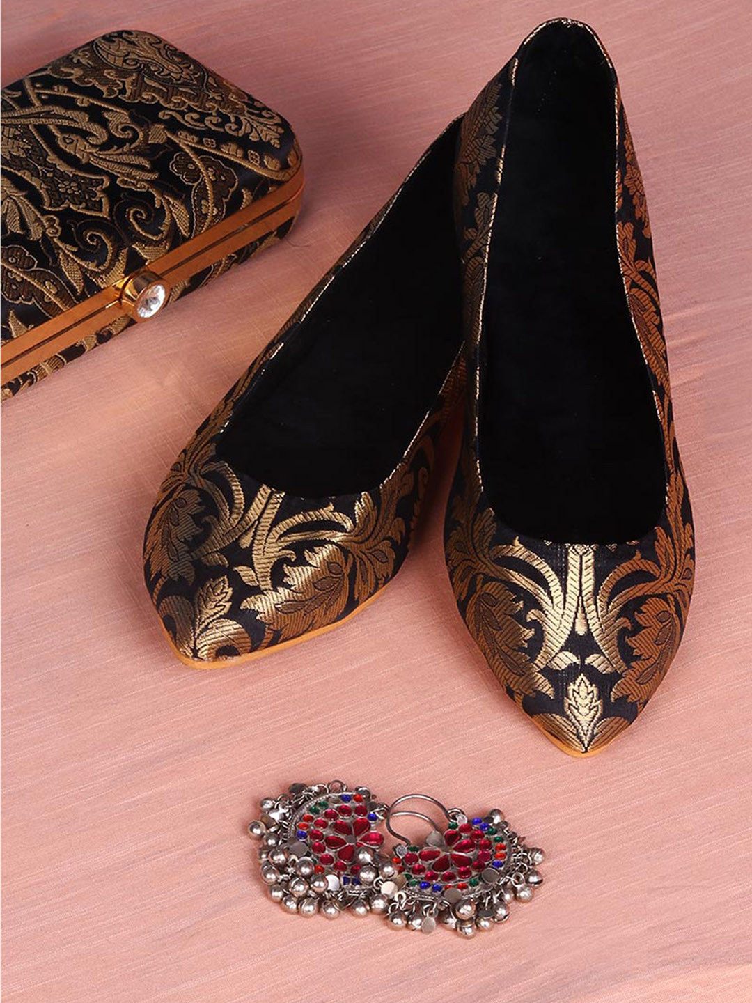 Saagah Women Ethnic - Embellished Printed Pointed Toe Flats