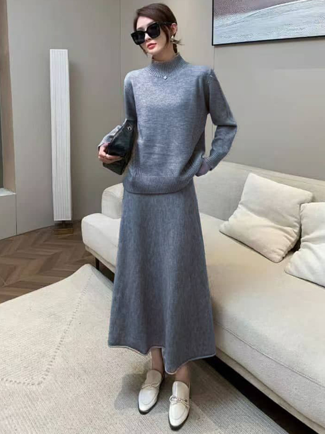 Miss Mosa By Akanksha  Dark Grey Cassidy Winter Co-Ord Set - Set Of Sweater And Skirt