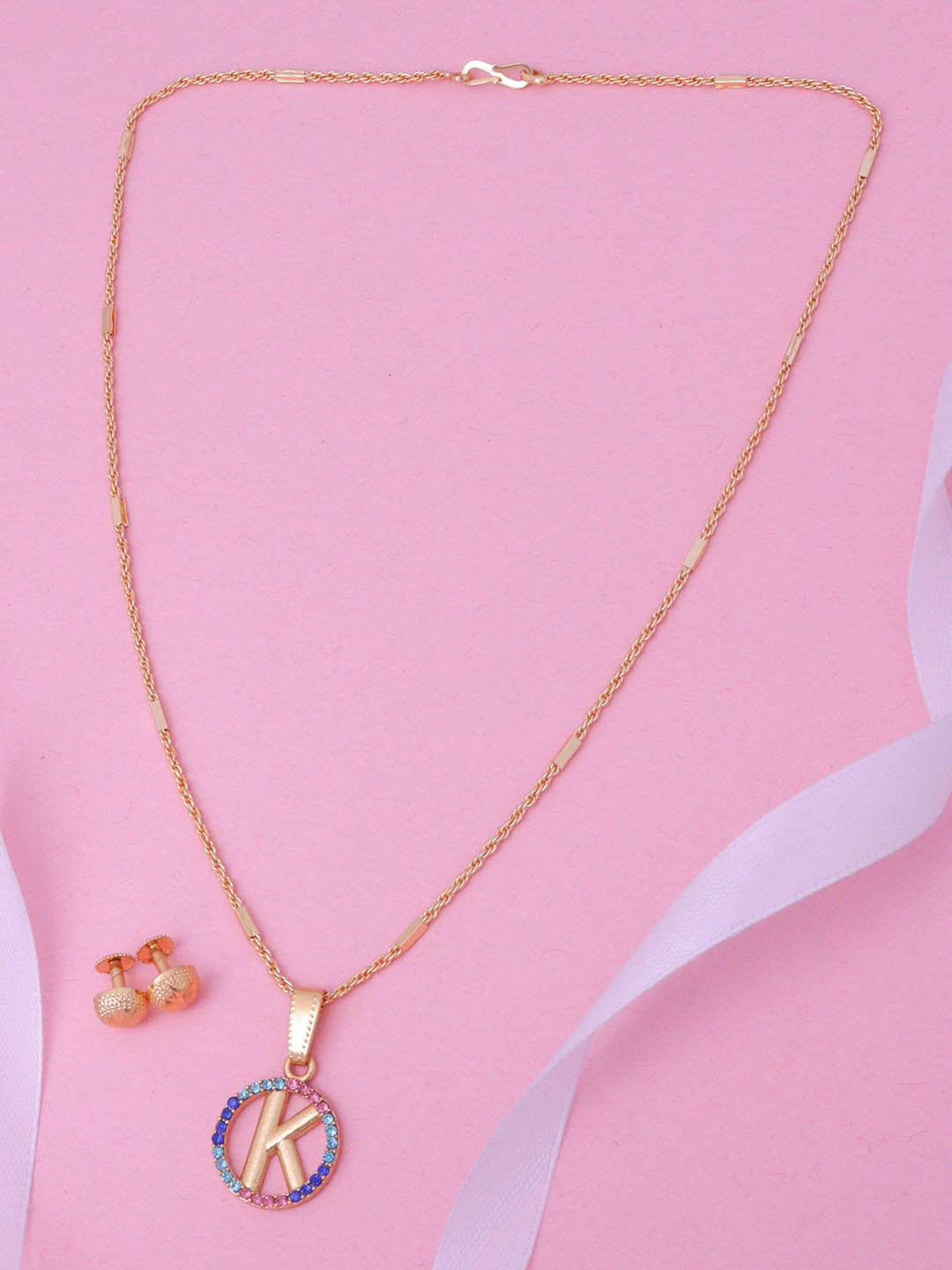 Ramdev Art Fashion Jwellery Gold-Plated Stones-Studded K Alphabate Jewellery Set