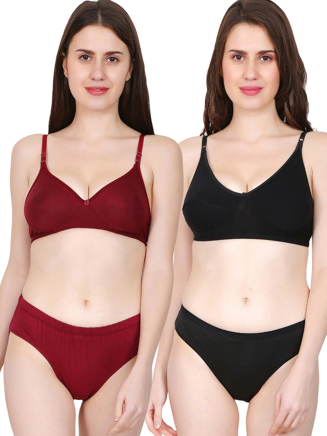 Fihana Women Pack Of 2 Adjustable Straps Lingerie Set PRSA-NP-MRN-BLK-30B