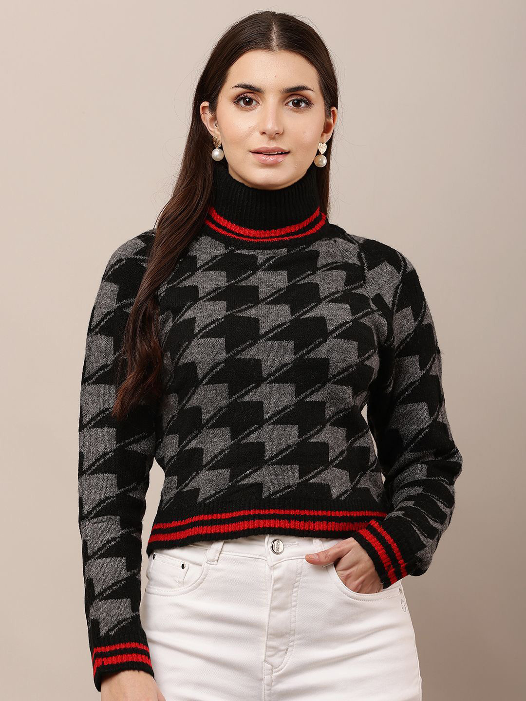NoBarr Women Chevron Checked Pullover