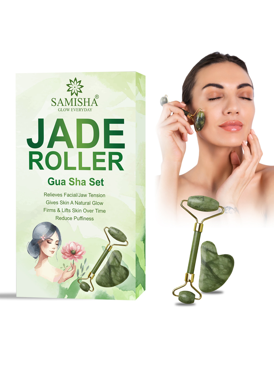 SAMISHA Jade Roller Face Massager For Reducing Puffiness & Wrinkles