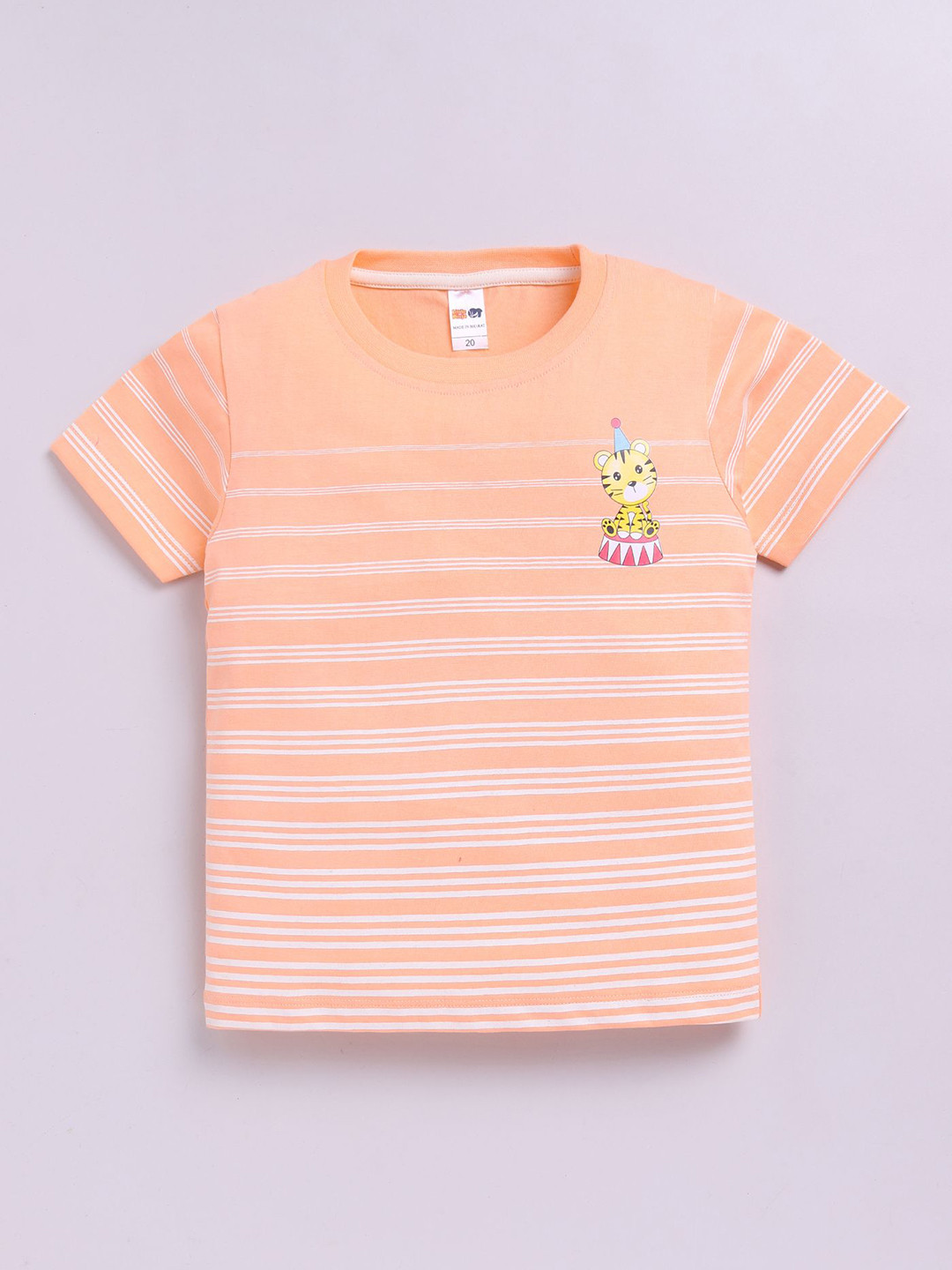 LITTLE NINJA Boys Striped Round Neck Cotton T-shirt