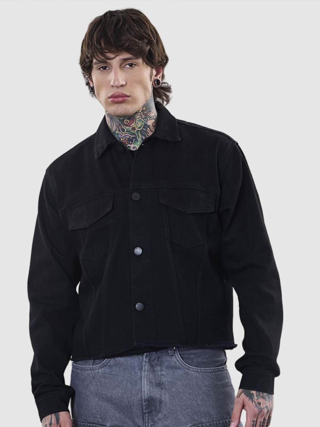 Snitch Men Revolution Graphic Printed Utility Pockets Denim Jacket