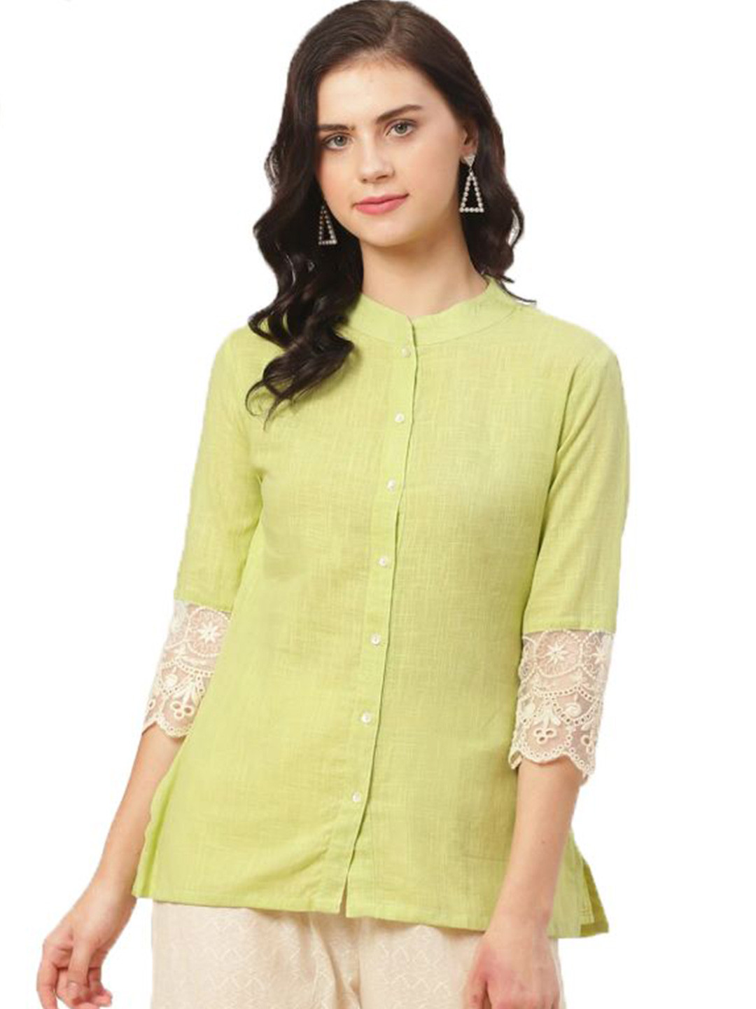 JAPER KURTI Women Smart Fit Mandarin Collar Solid Cotton Casual Shirt