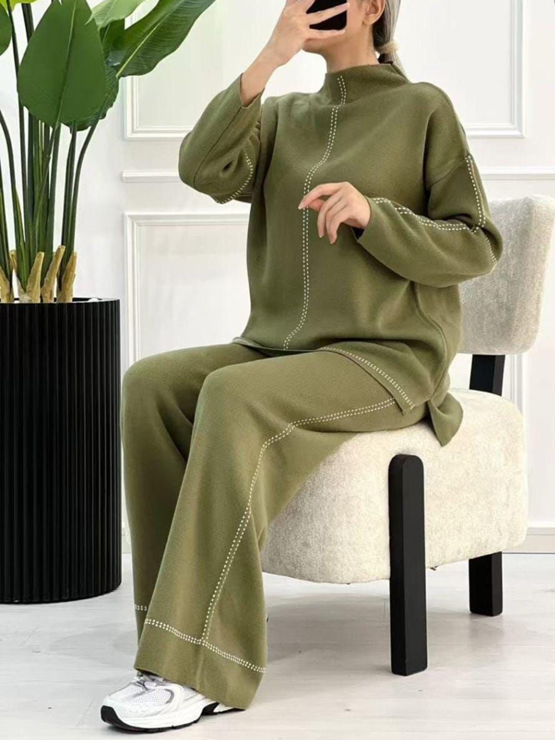 Miss Mosa By Akanksha  High Neck Pure Wool Olly Luxe Winter Sweater With Trousers