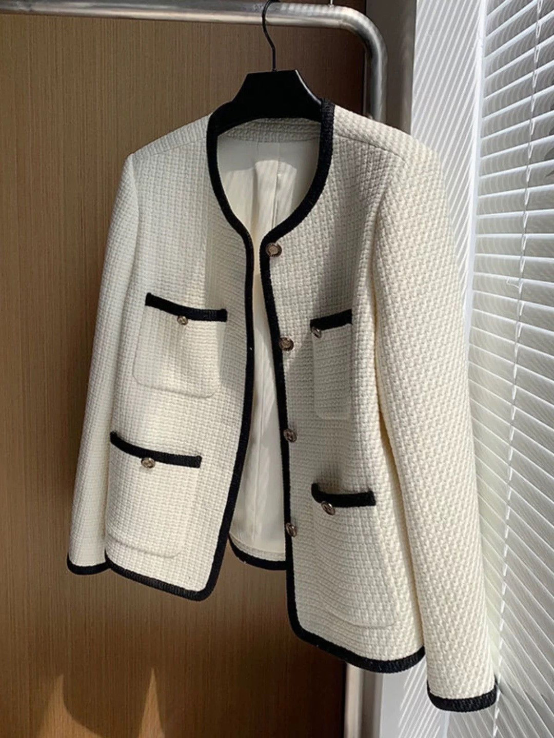 Miss Mosa By Akanksha  Beige Riyo Statement Woolen Tweed Cardigan