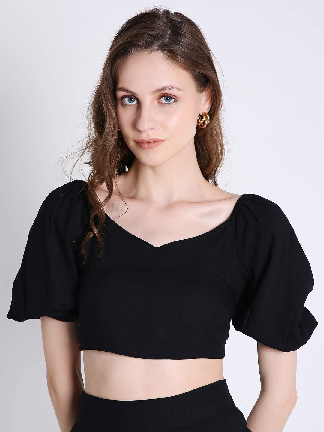 French Theory Solid Crop Styled Back Top