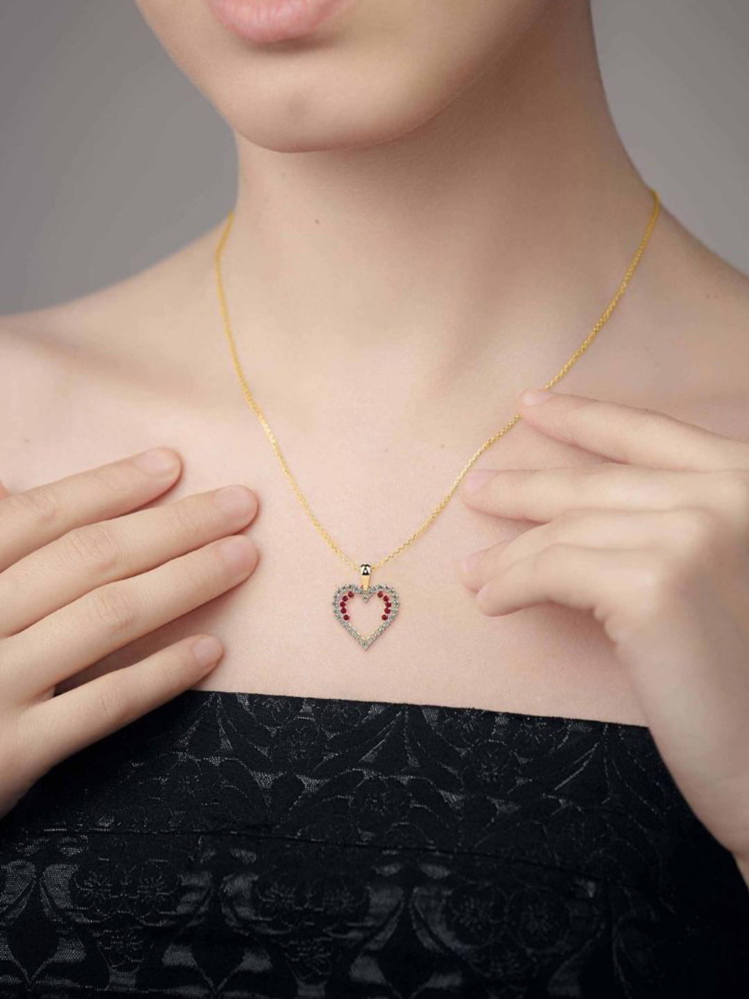 Emori Ritzy Ruby and Heart Lab Diamond in 14KT Gold Pendant