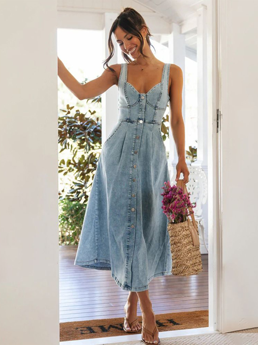 MIAKEE Women Denim Maxi Dress