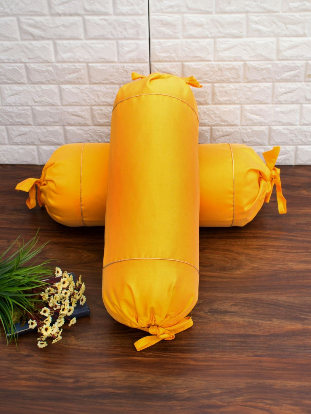 RoyalDeco 2-Pcs Yellow BolsterCovers