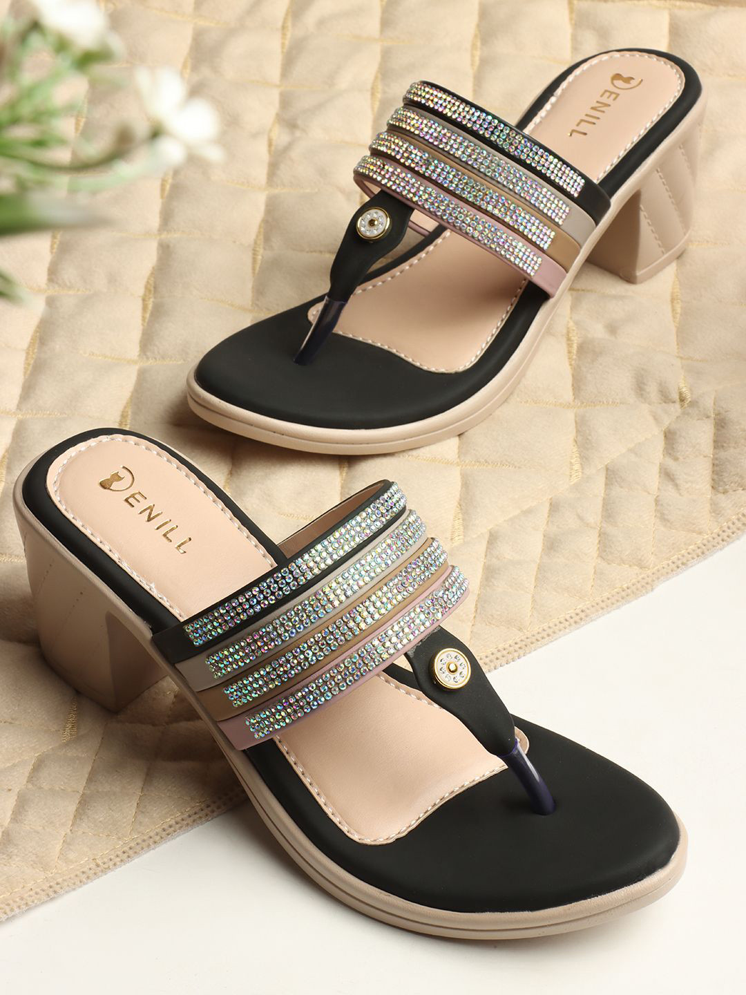 Denill Women Embellished Open Toe Block Heel Sandals