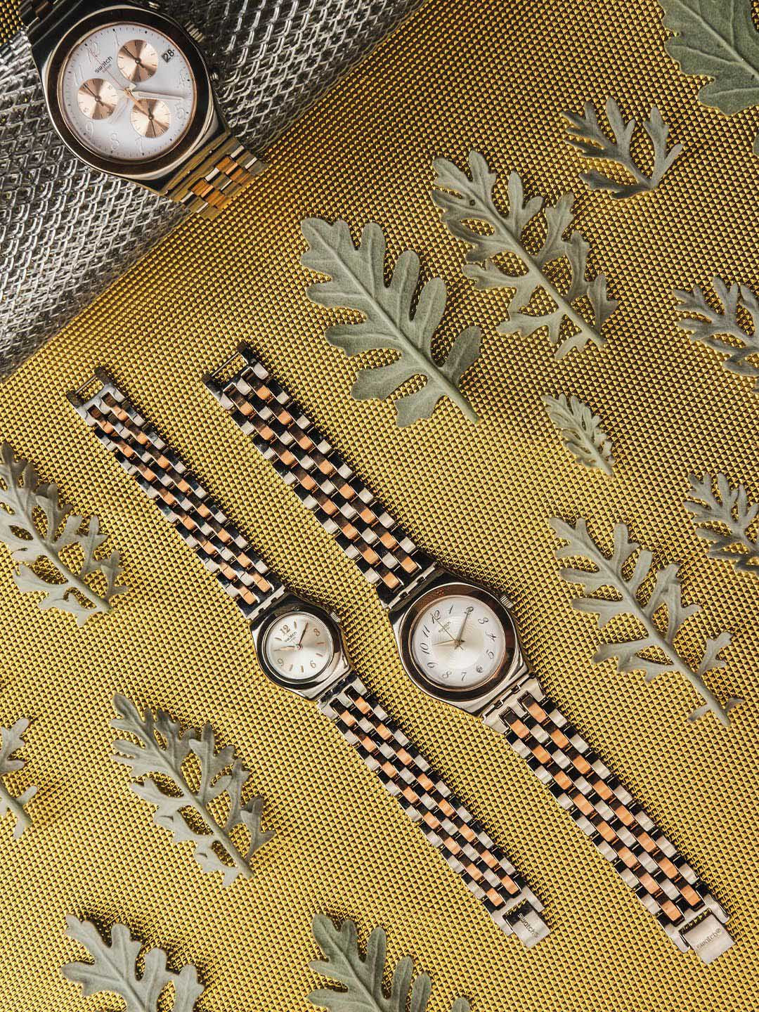 Swatch Women Dial & Stainless Steel Bracelet Style Straps Analogue Watch YSS308G