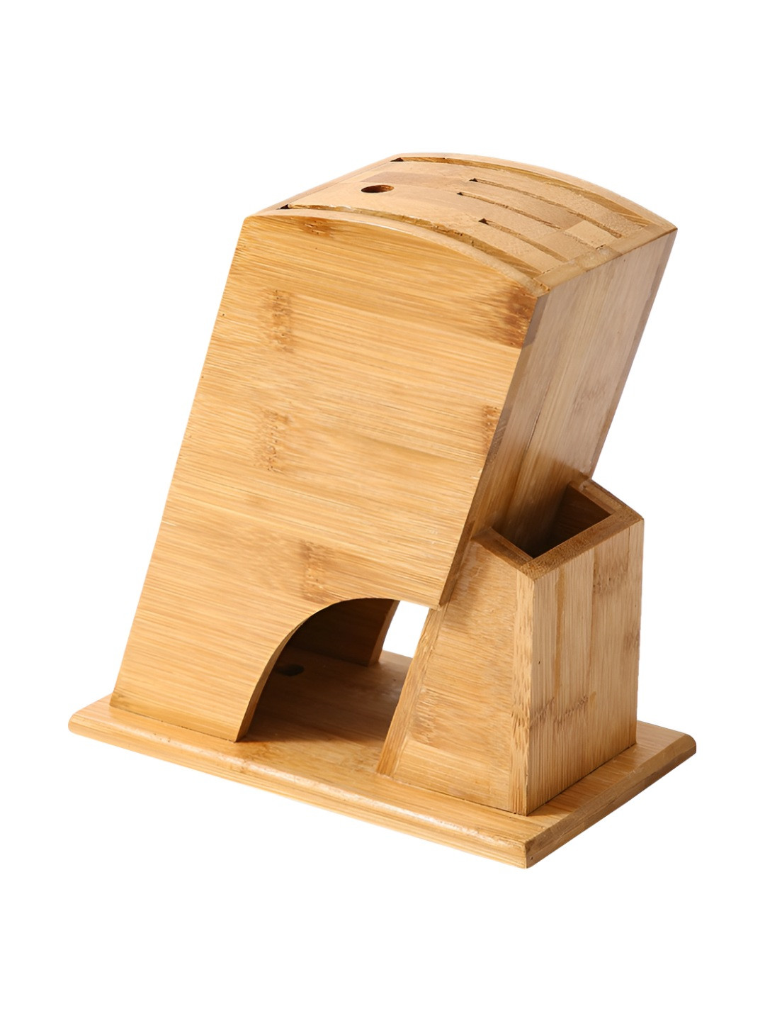 HOKIPO Brown Wooden Knives Holder Stand with 5 Slots