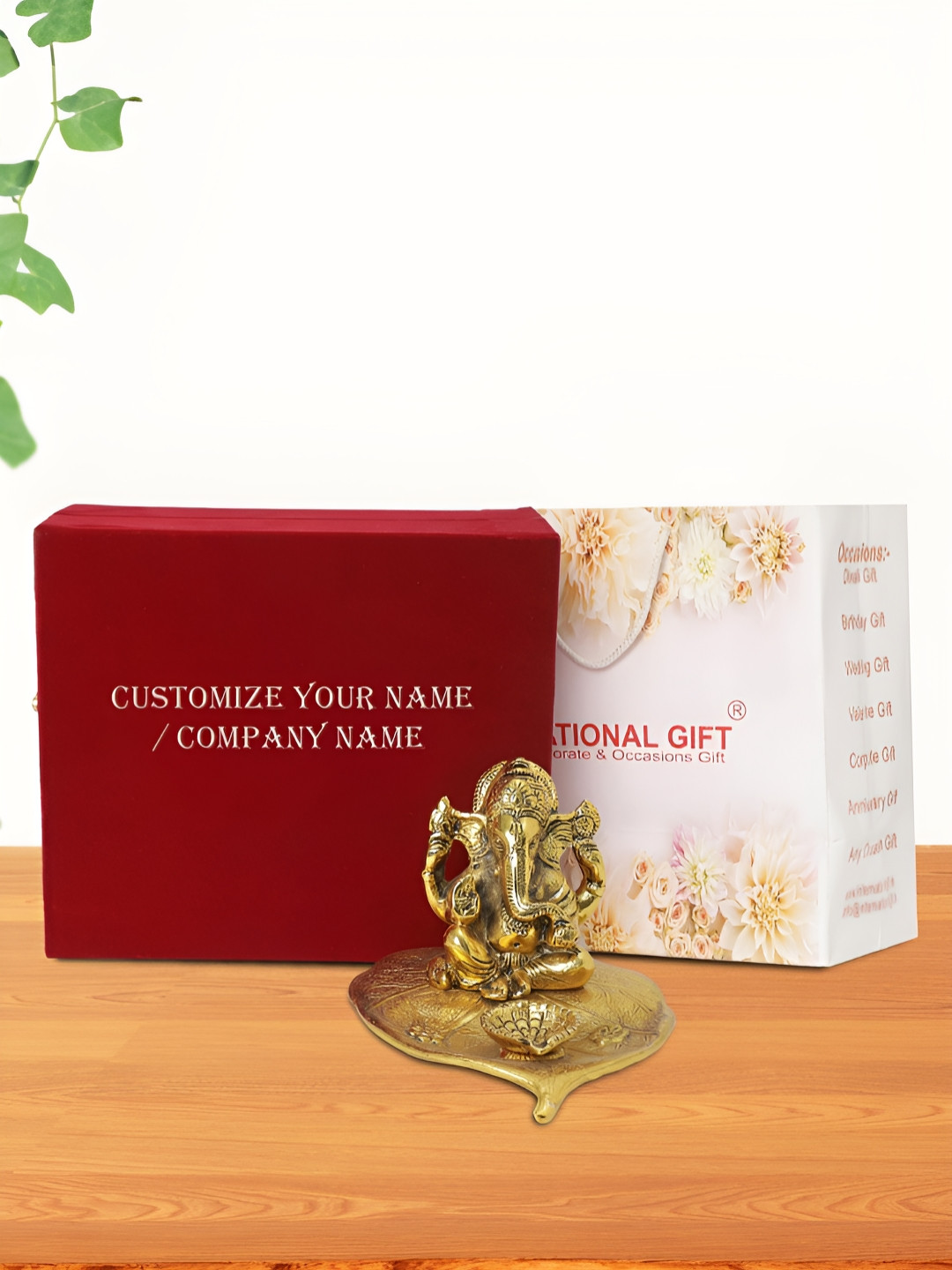 INTERNATIONAL GIFT Patta Ganesh Gold Metal Metallic Living Room Medium Showpiece - 4 Inches