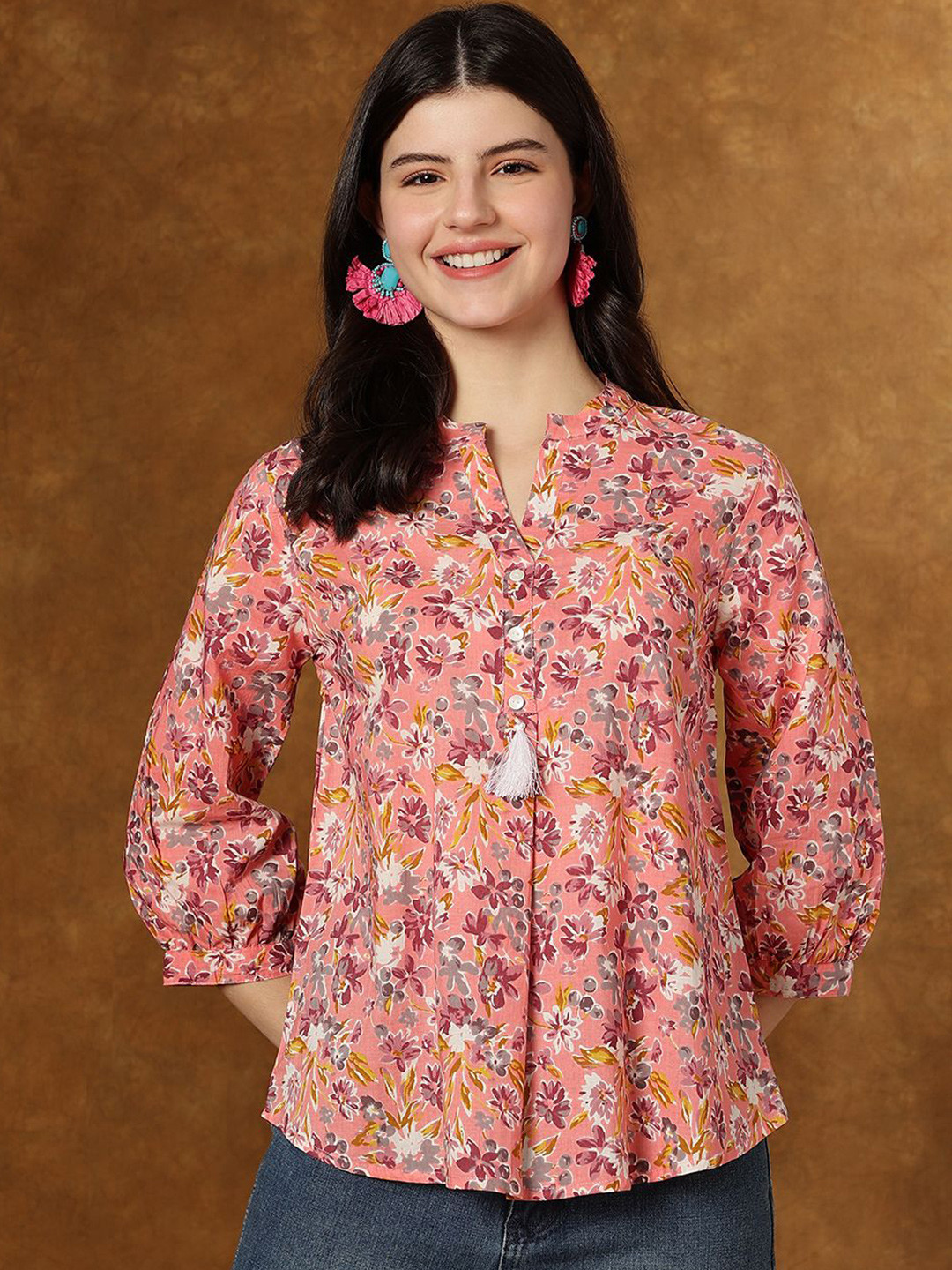 JANAKDULARI CREATION Women Floral Printed Puff Sleeve Cotton Crop Top