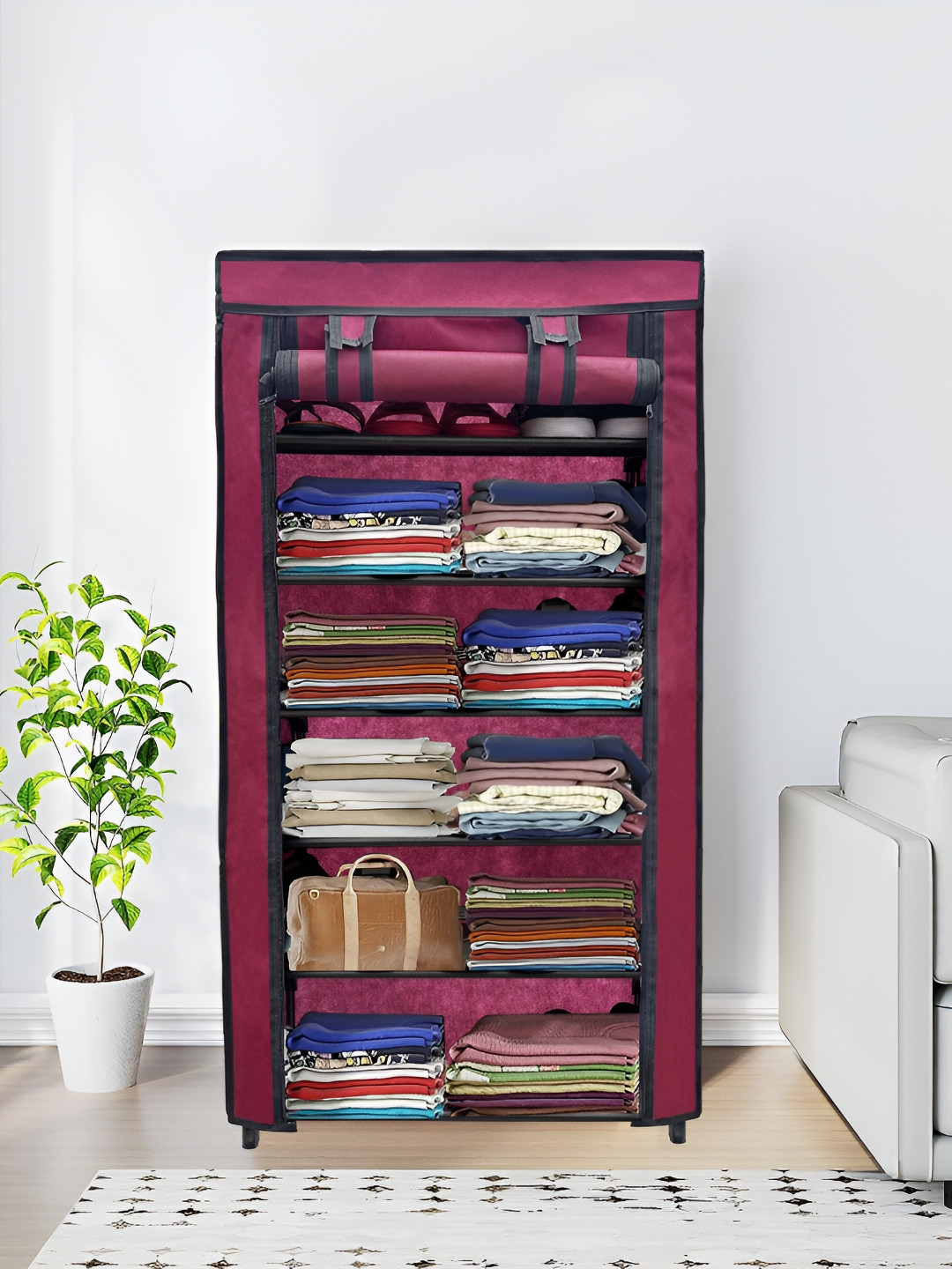 Rmerchants Maroon 6 Tiers Collapsible Wardrobe