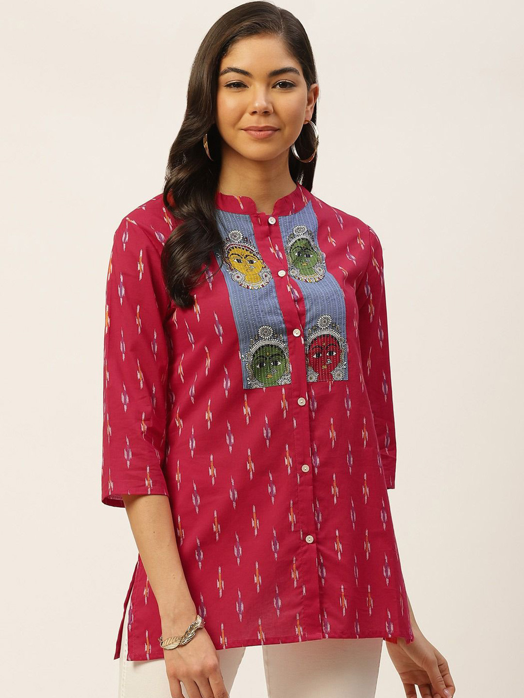 JAPER KURTI Women Mandarin Collar Quirky Printed Cotton Kalamkari Festive Kurta