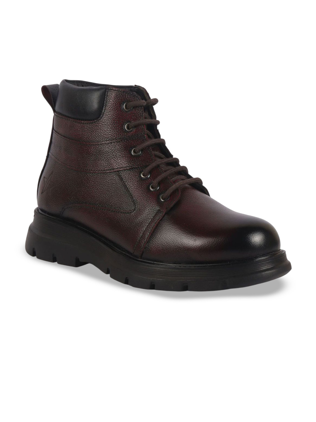 FAUSTO Men Leather Round Toe Biker Boots