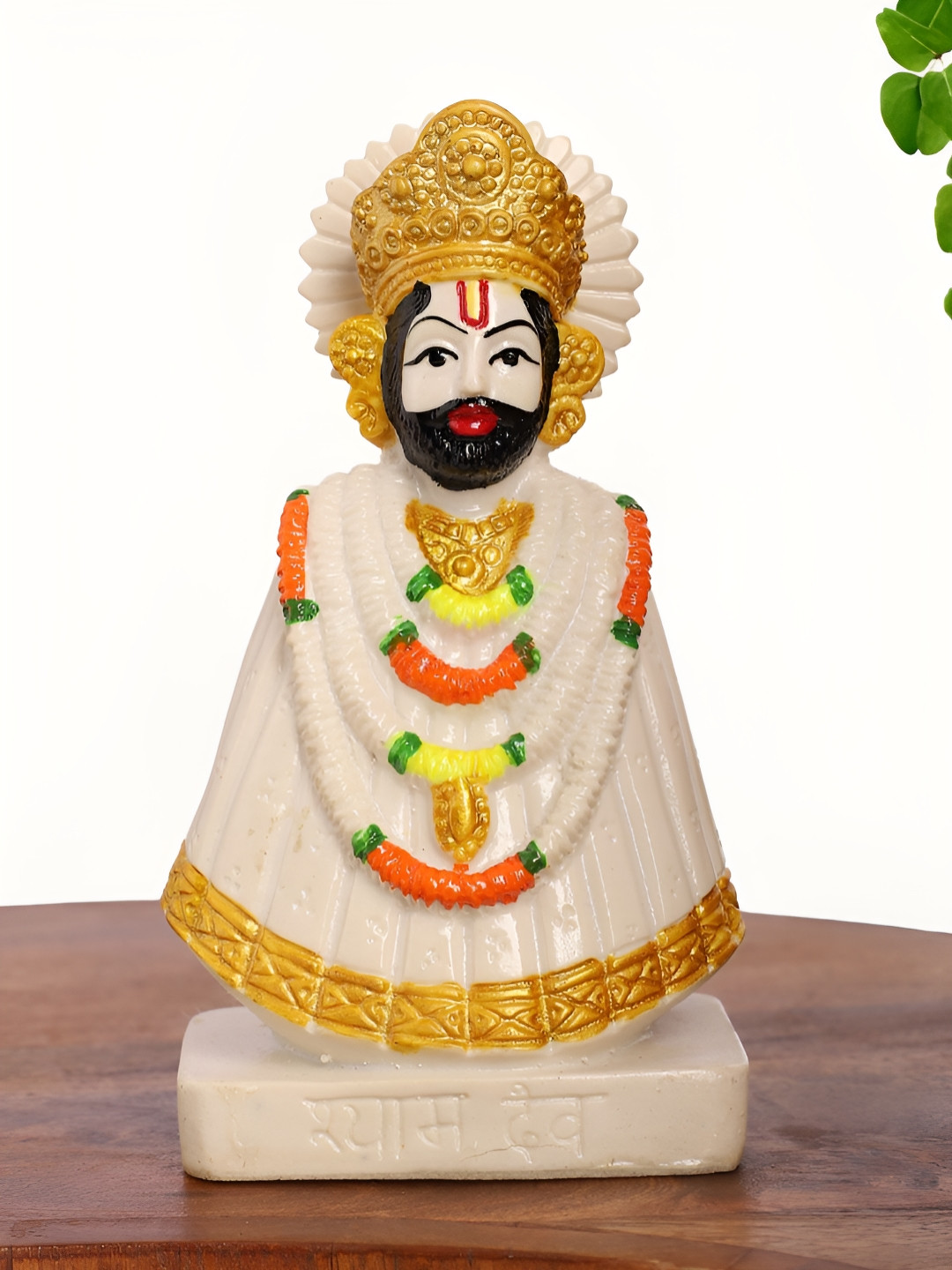 INTERNATIONAL GIFT Khatu Shyam Dev Cream Polyresin Natural Prayer Room Small Showpiece - 2.5 Inches