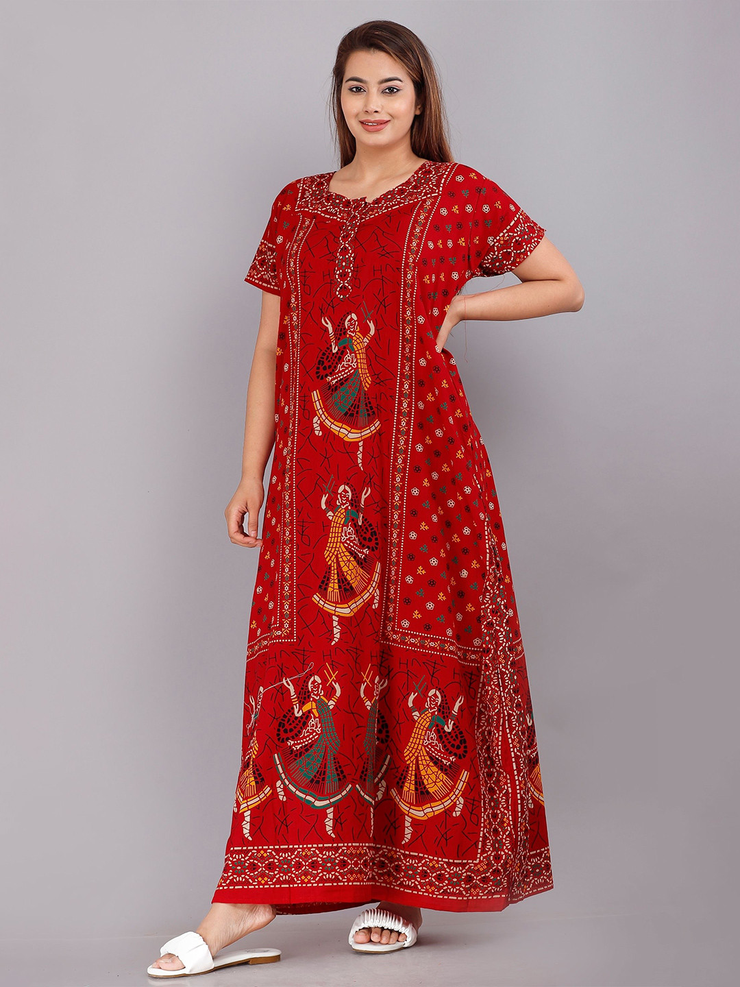 PR PINK ROYAL Pure Cotton Printed Maxi Nightdress
