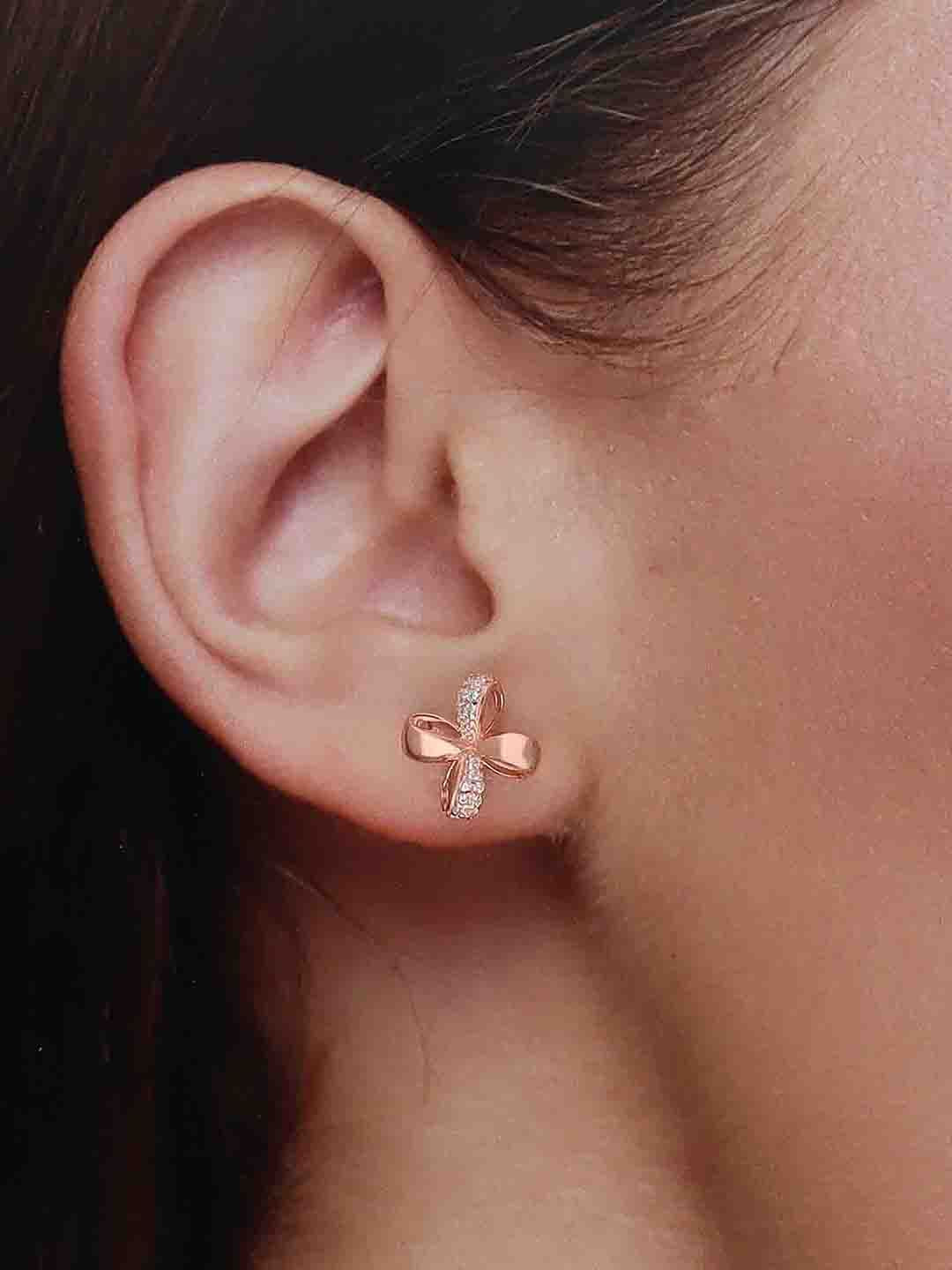 KAI JEWEL 925 Sterling Silver Rose Gold-Plated Zircon Contemporary Minimalistic Studs