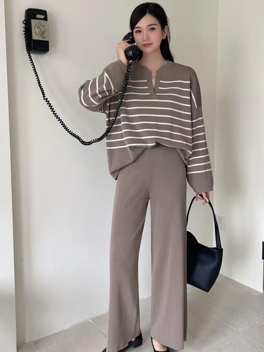 Miss Mosa By Akanksha  Brown Rachel Striped Co-Ord Set