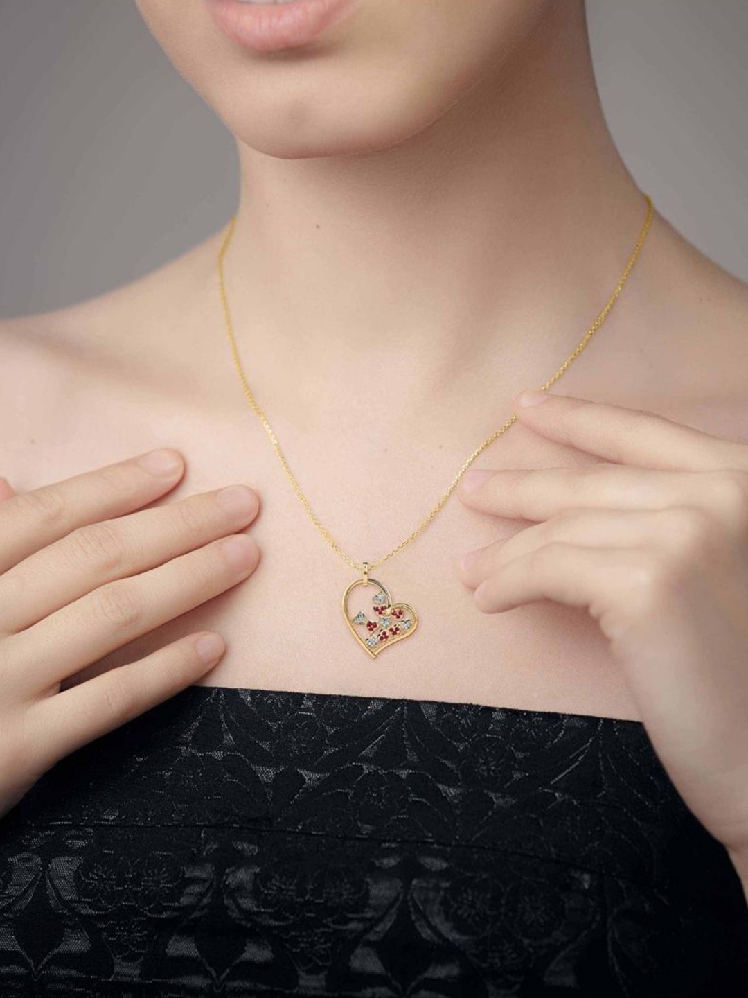 Emori Heart Mosaic Lab Diamond in 14KT Gold Pendant