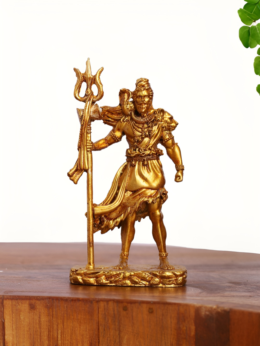 INTERNATIONAL GIFT Lord Shiva with Trishul and Snake Gold Polyresin Matte Prayer Room Small Showpiece - 2.5 Inches