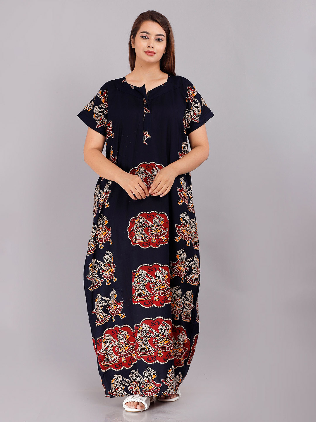 PR PINK ROYAL Women's Printed Pure Cotton Maxi Nightdress