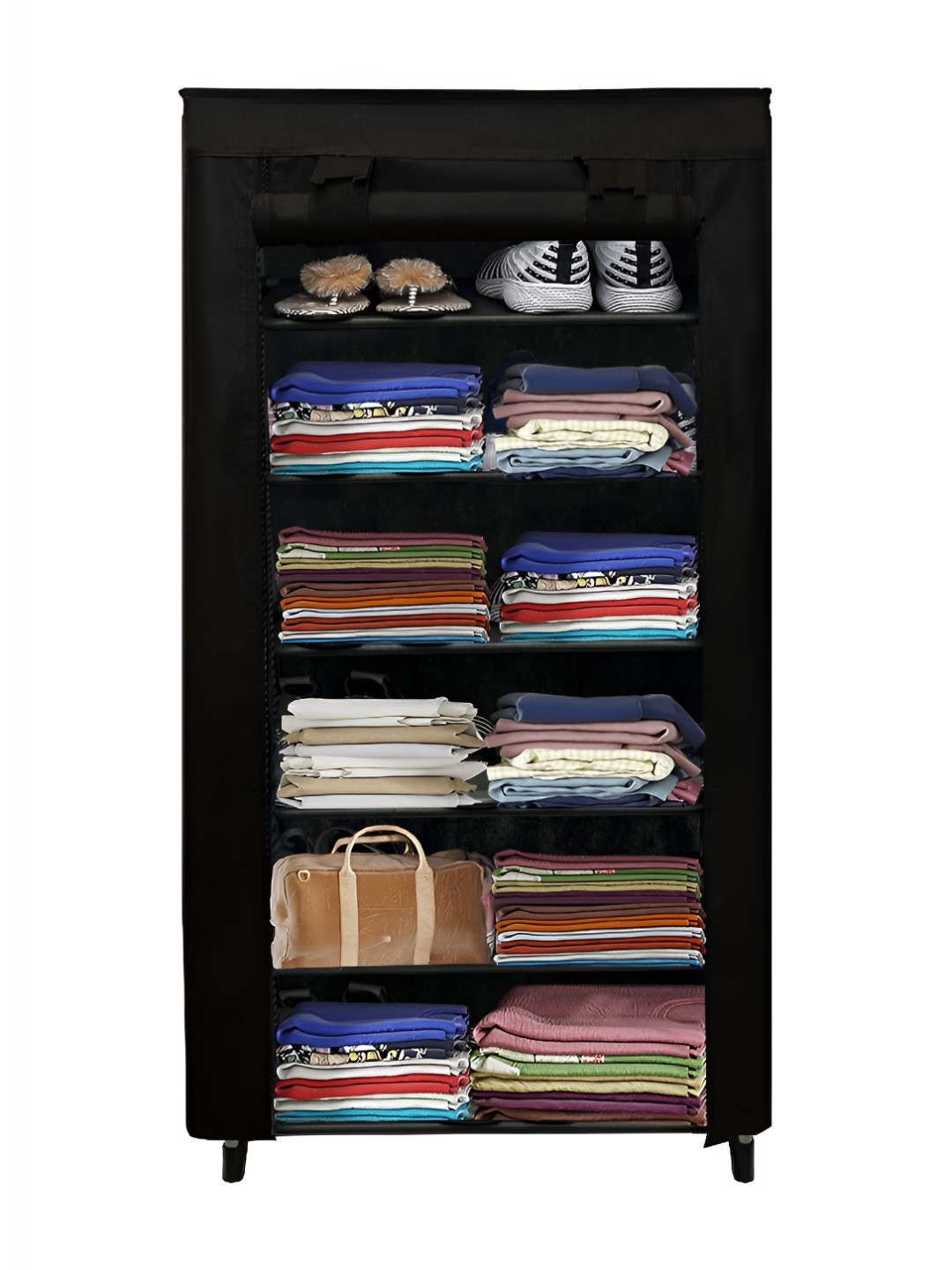 Rmerchants Black 6 Tiers Collapsible Wardrobe