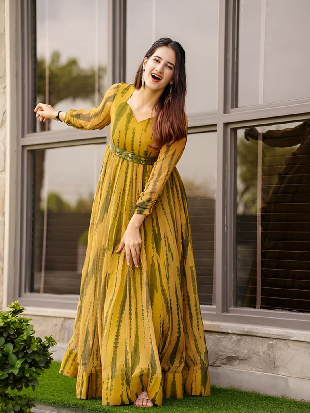 Femvy Women Printed Crepe Fit & Flare Maxi Dress