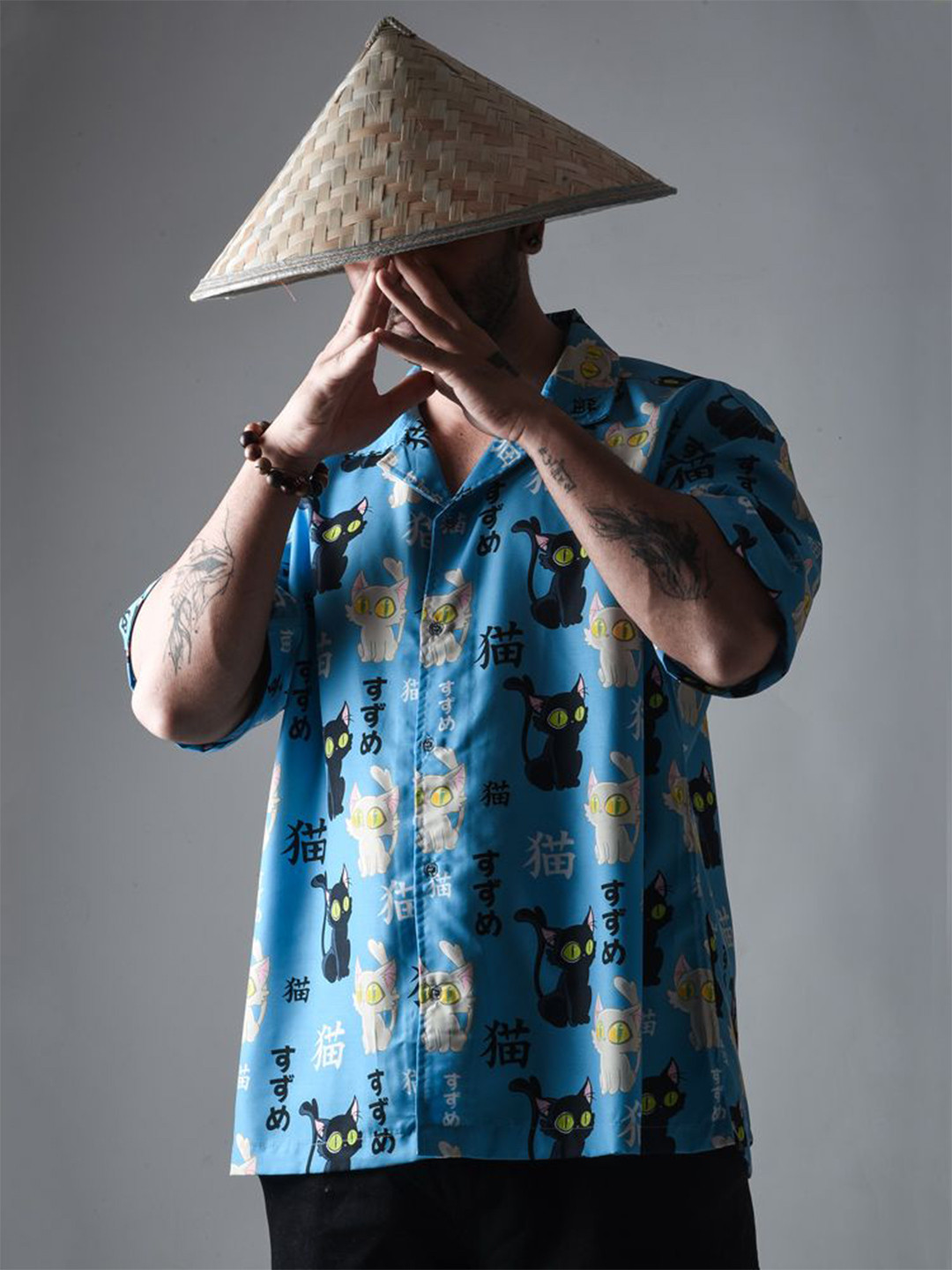 Xenpachi Men Suzume Anime Keystones Printed Oversize Drop Shoulder Hawaiian Shirt