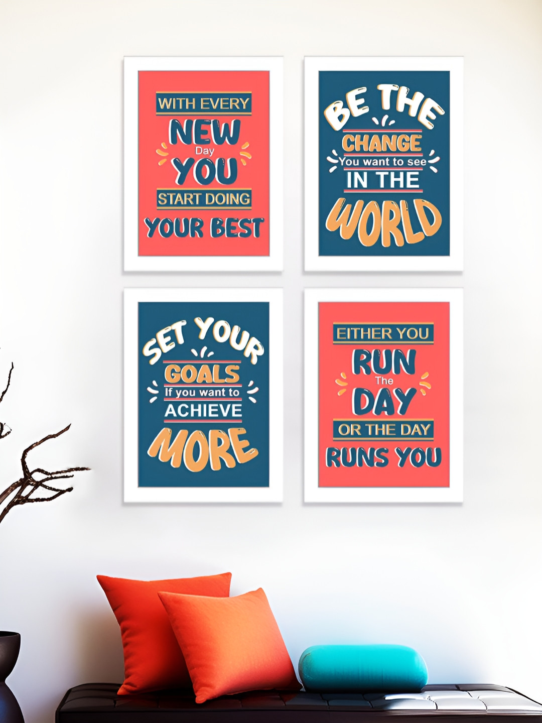 Art Street Pink & Blue 4 Pieces Motivational Art Prints Wood Wall Art
