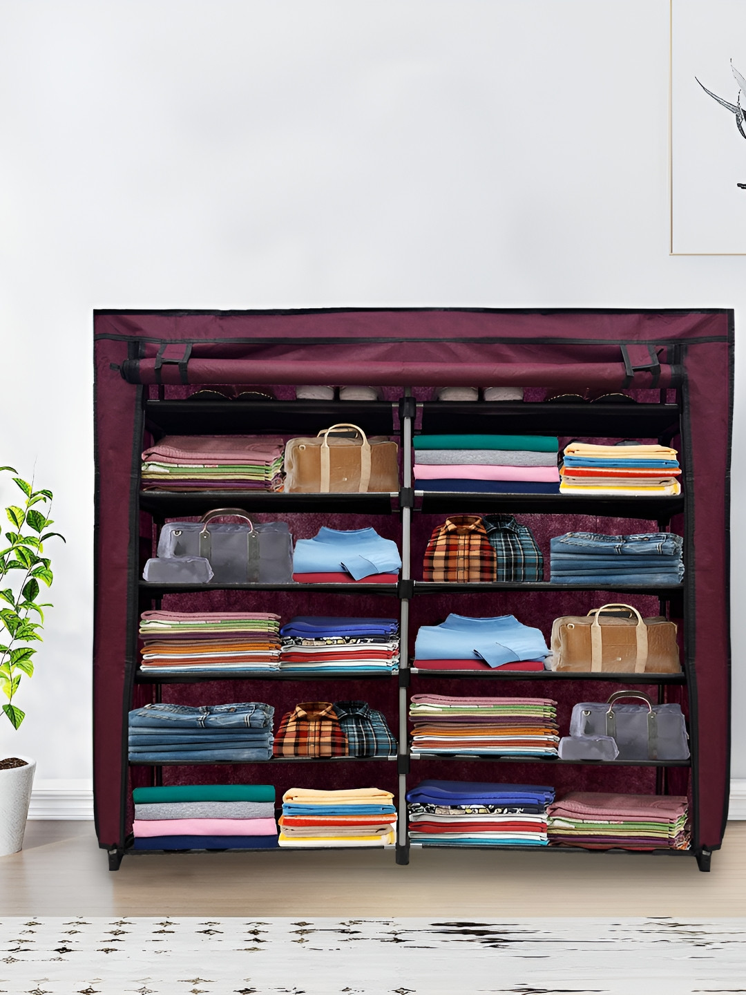 Rmerchants Maroon 12 Tiers Collapsible Wardrobe
