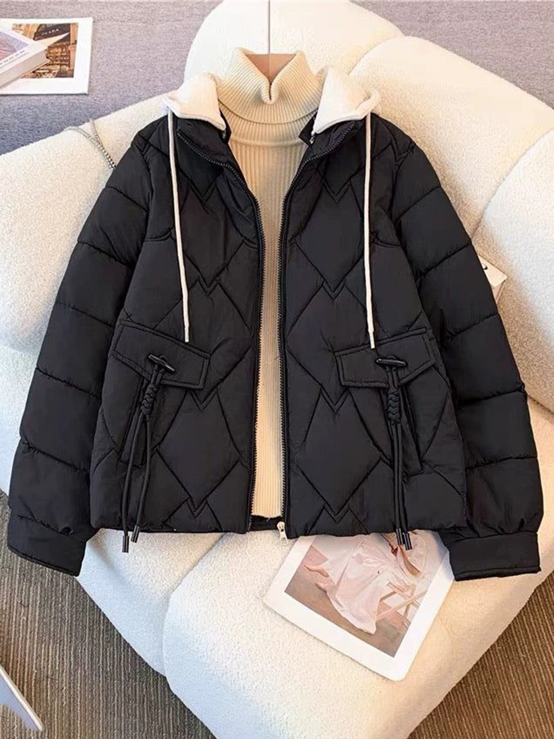 Miss Mosa By Akanksha  Black Brett Warm Parka Jacket