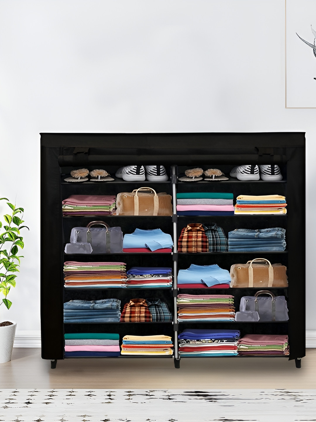 Rmerchants Black 12 Tiers Collapsible Wardrobe
