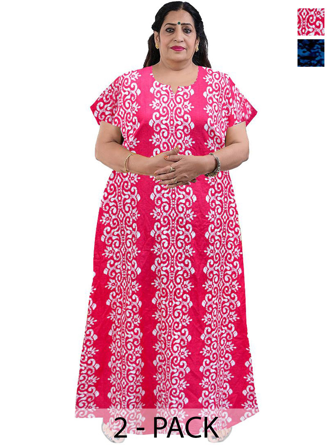 PR PINK ROYAL Women Pack Of 2 Plus Size Pure Cotton Printed Maxi Nightdress