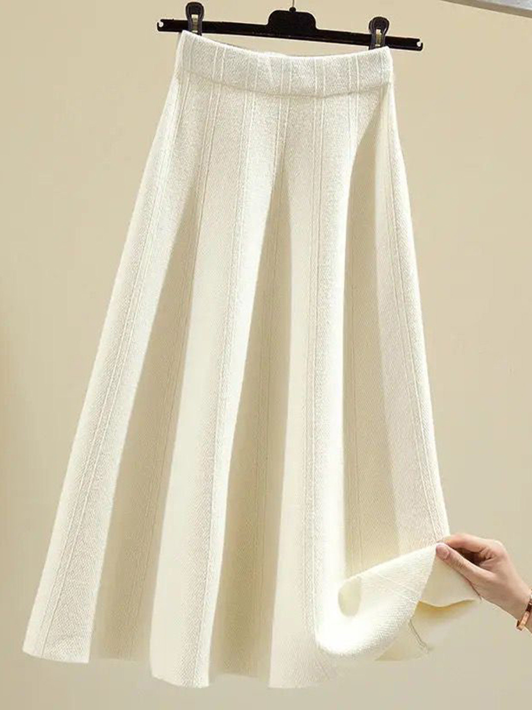 Miss Mosa By Akanksha  Women Beige Lebia Statement Woolen Pleated Skirt