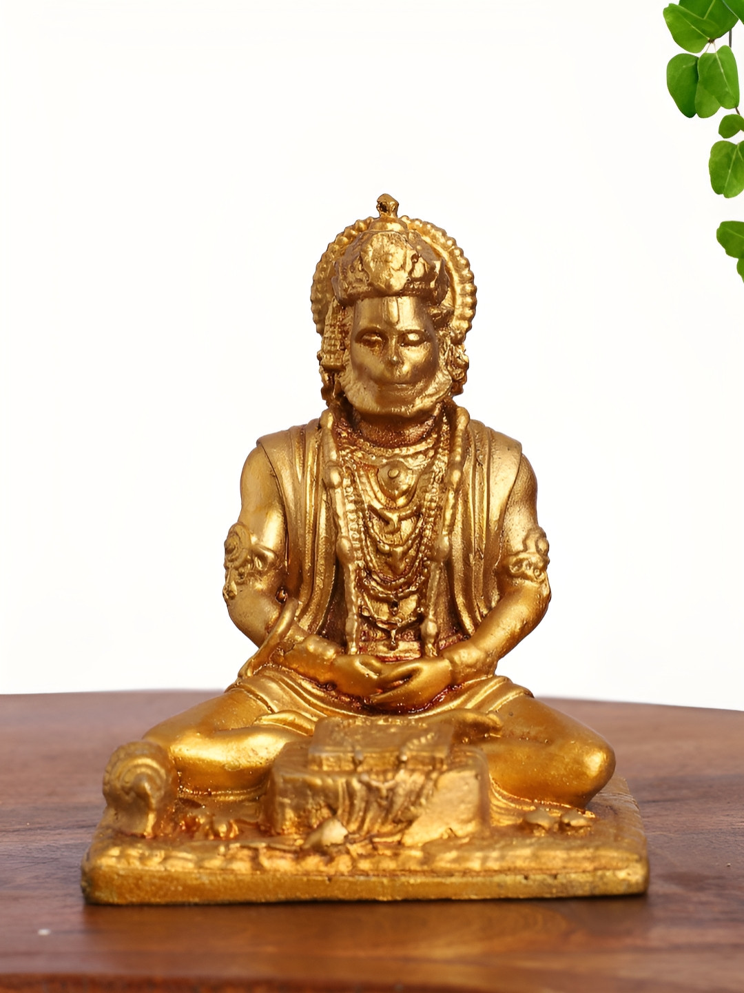 INTERNATIONAL GIFT Lord Hanuman in Meditation Pose Gold Polyresin Natural Prayer Room Small Showpiece - 2.5 Inches