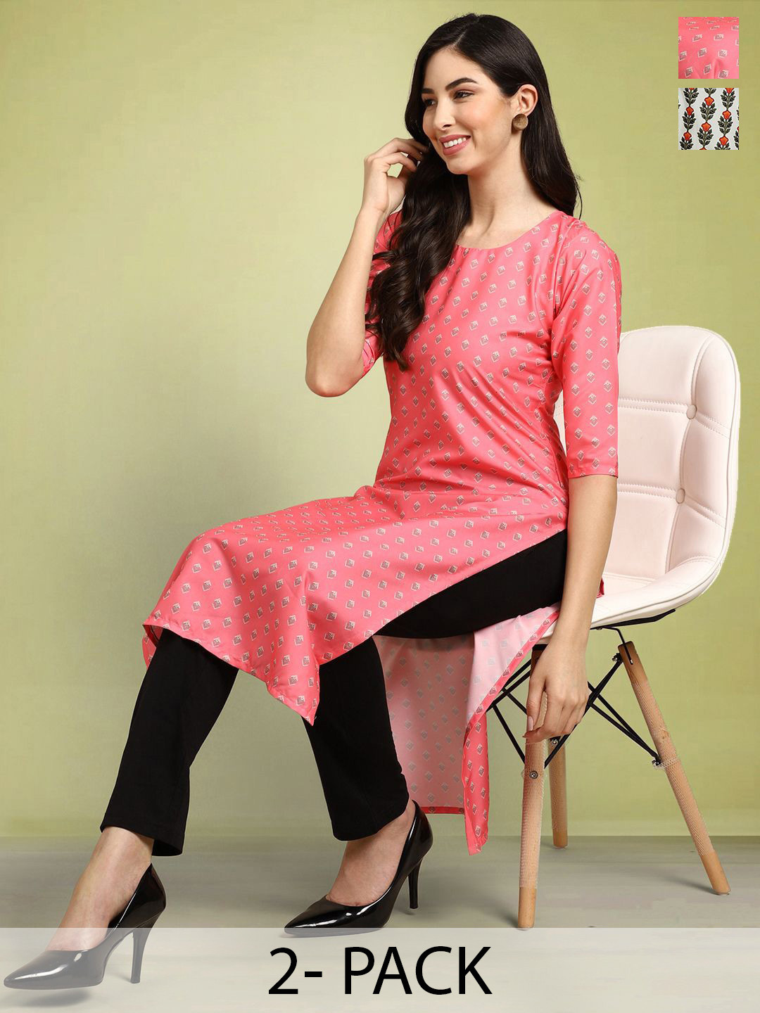 Moda Rapido Set of 2 Printed Round Neck Straight Kurtas