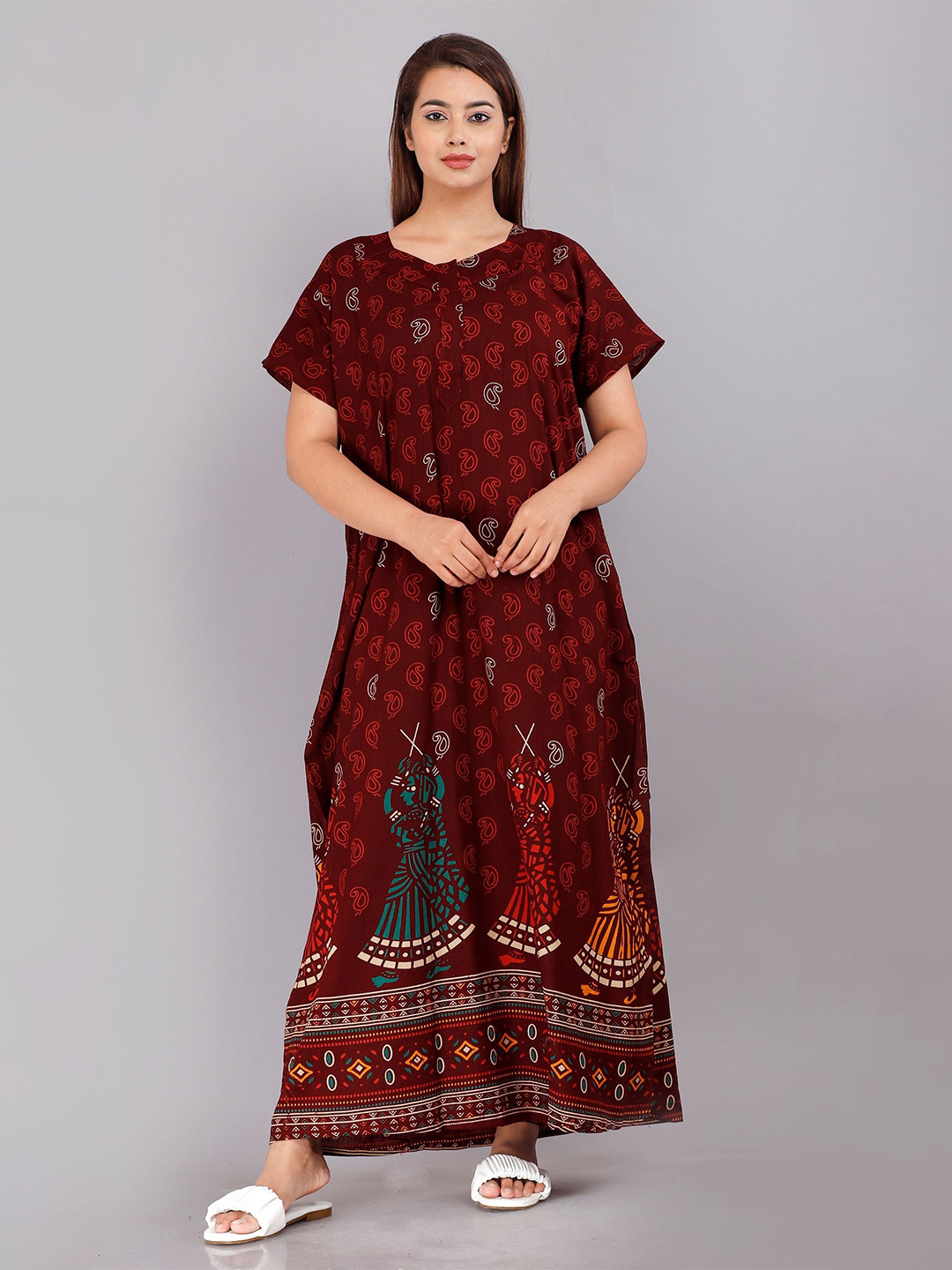 PR PINK ROYAL Pure Cotton Printed Maxi Nightdress