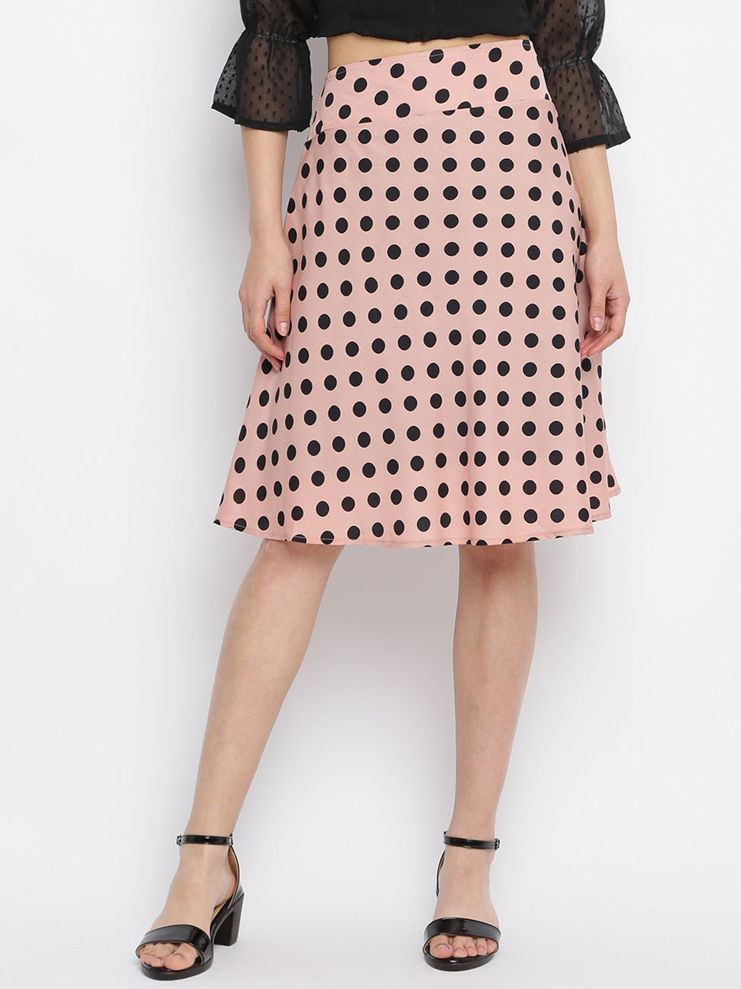 DressBerry Polka Dot Printed Women Pink & black Flared Skirt