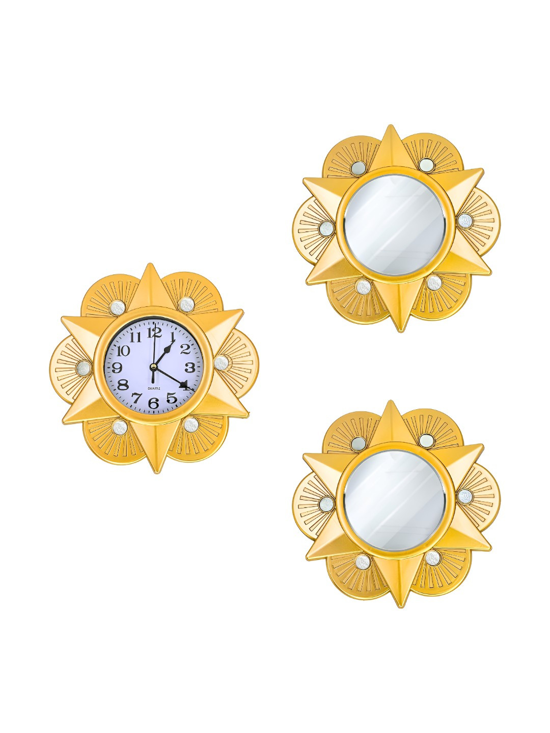 Myntra Elegant Homes Gold-Toned & White 3 Pcs Contemporary Wall Clock
